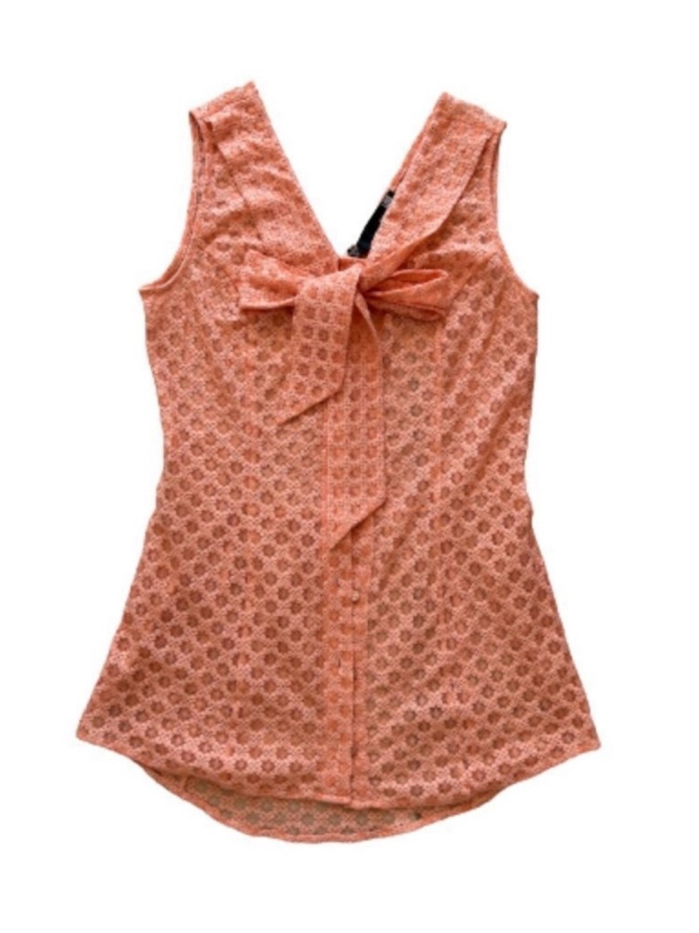 Love Moschino Lace Top Peach Sleeveless Bow Detail Size 44 US 8 Blouse Romantic